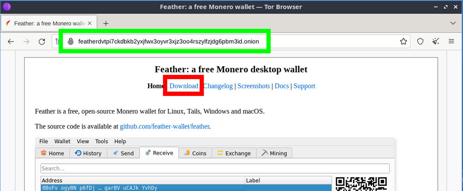 Feather
Wallet homepage