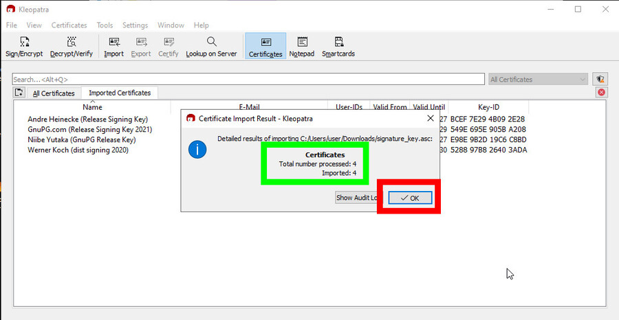 Certificate import