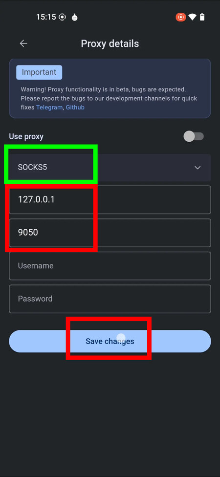 Setup SOCKS5
proxy to use Orbot