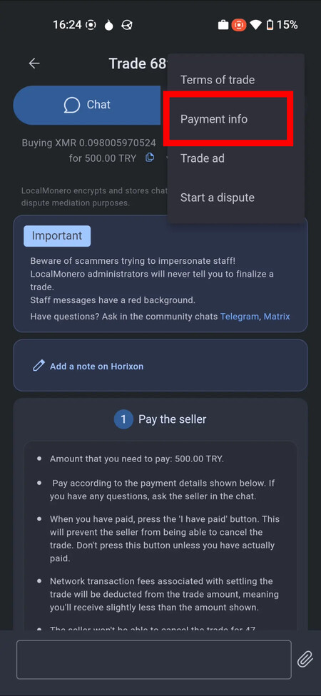 Tap on Payment
info