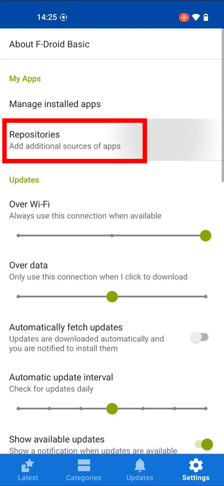 Tap on
Repositories