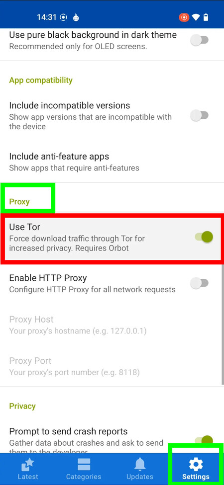 Fdroid proxy
settings