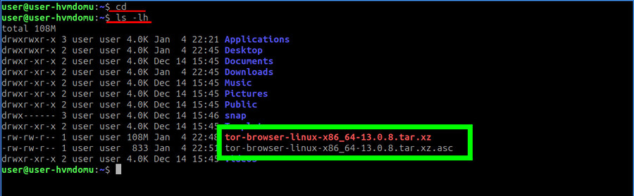 Tor Browser
files in the terminal